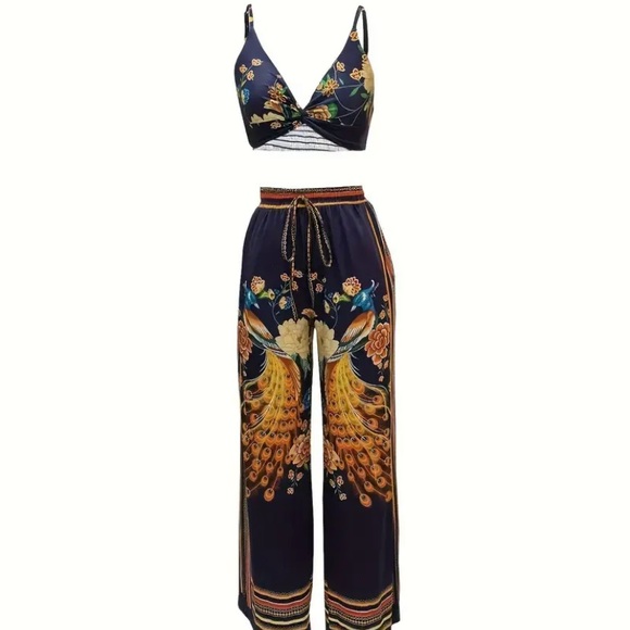 🦋✨BNWT✨🦋TWO PIECE BOHO BUTTERFLY SET🦋✨CROP TOP W WIDE LEG PANTS✨🦋 - Picture 4 of 6